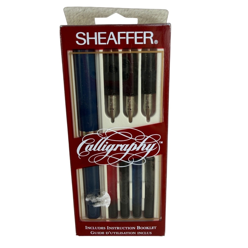 Sheaffer OS Calligraphy Set NoNonsense Fountain Pen 3 Nibs Ink Blue Vintage NEW